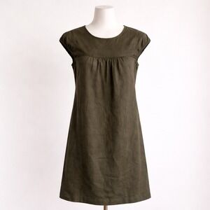 Y2K Old Navy Linen Shift Dress Minimalist Empire Waist Army Green